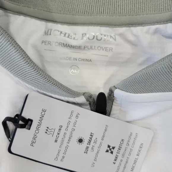 Michel Rouen Men's Performance White and Gray Quarter-Zip Pullover Size XL - Picture 7 of 10